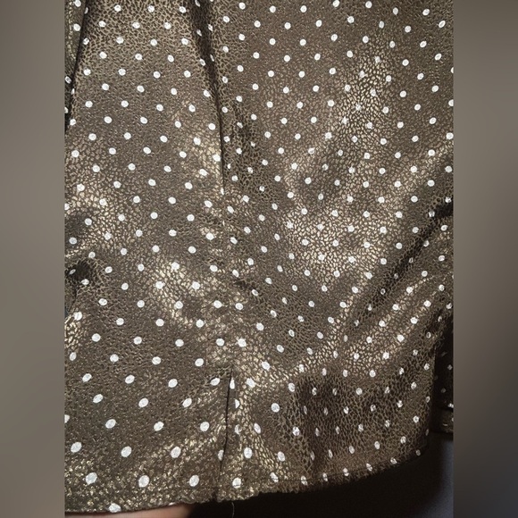 Turtleneck Blouse 10 Vintage 80s Brown White Polka Dot Short Sleeve Dress Shirt - Picture 6 of 8
